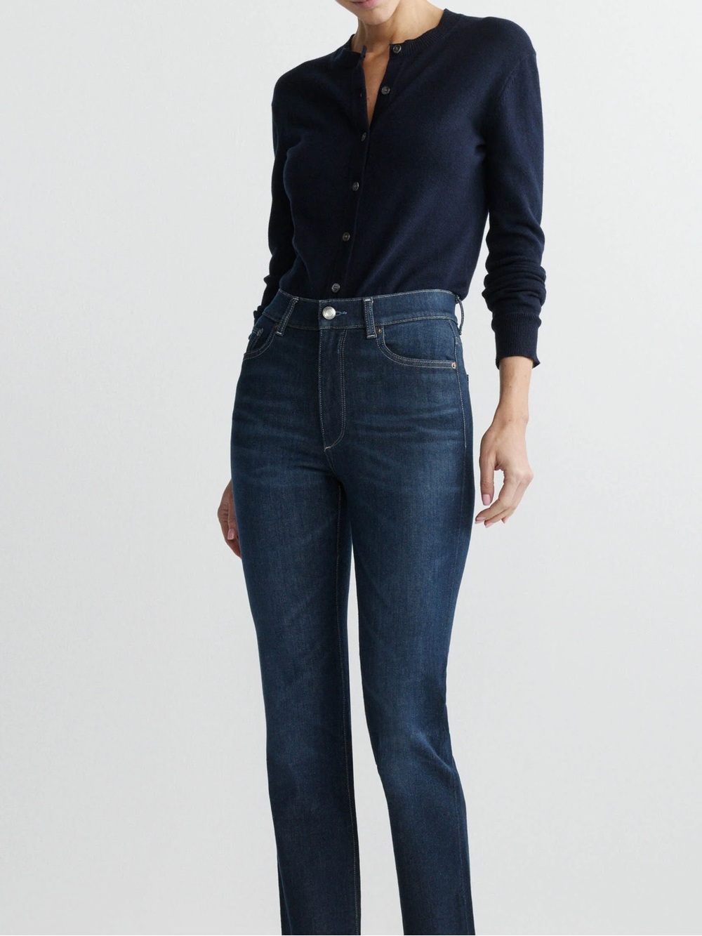 DL1961 Dark Indigo High-Rise Straight Cigarette Jeans closet staple capsule 26